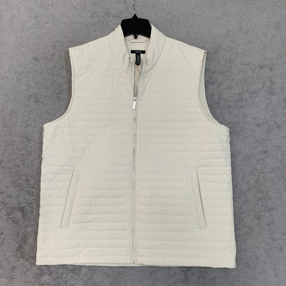 NWOT Alfani Quilted Puffer Vest Men's Large Cream Polyester Lightweight Full Zip